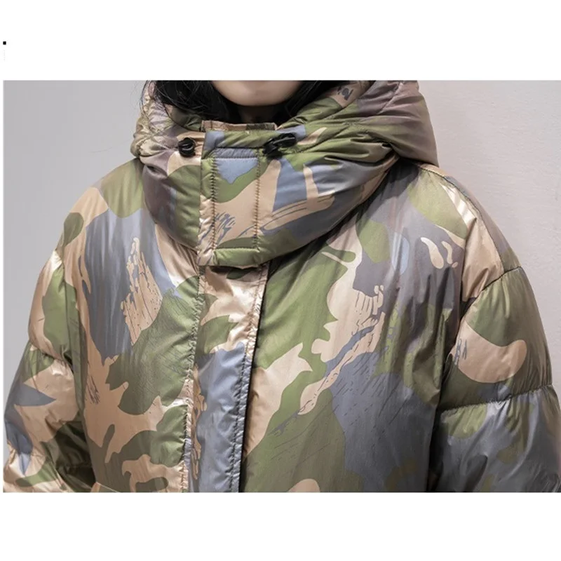 2024 winter new Korean loose camouflage 90% white duck down jacket women thicken short down coat Female hooded parkas outwear