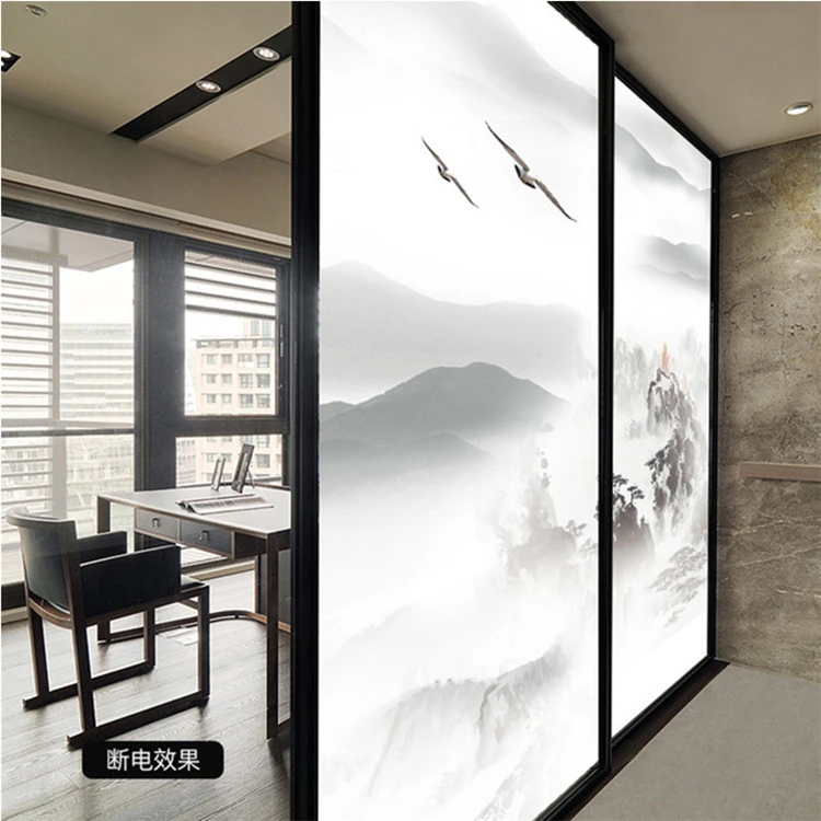 Customizable Painting Dimming Glass Decorative Screen Partition Atomized Glass Landscape Painting Color Pattern PDLC Smart Film
