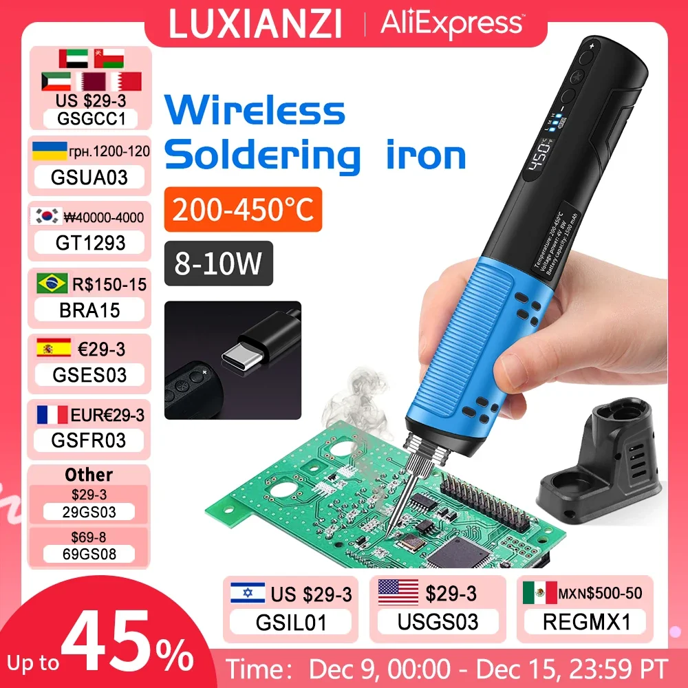 LUXIANZI Wireless USB Electric Soldering iron Adjustable Temperature Repair Welding Tools Professional Digital Display welder