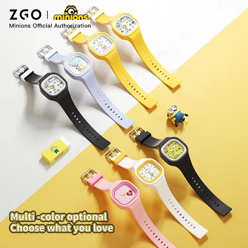 Relojes ZGO X Minions para niños, reloj luminoso de cuarzo resistente al agua para estudiantes, reloj de pulsera bonito de dibujos animados para colegiala, regalo 8877