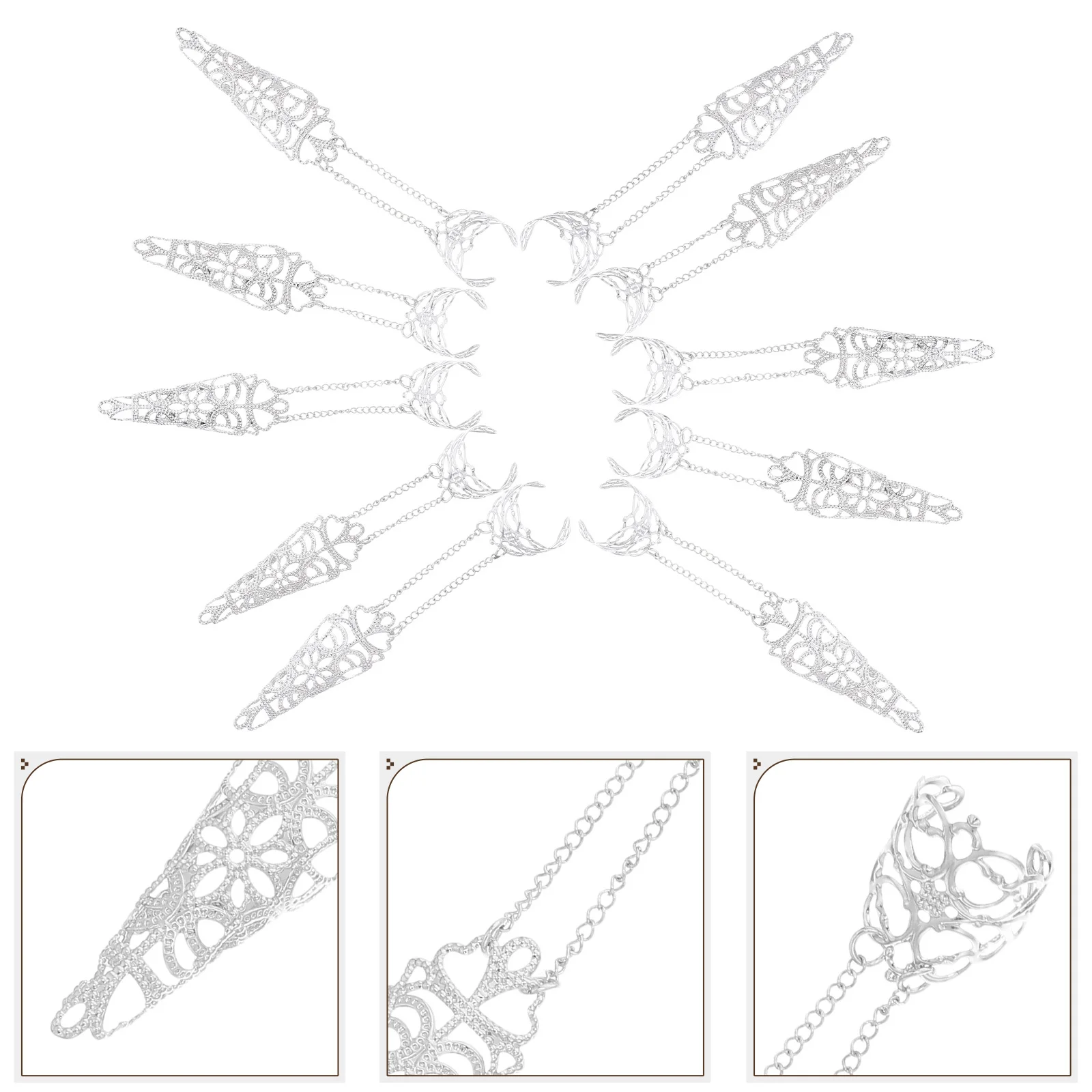 

10pcs Hand Jewelry For Women Gothic Nail Cover Rings Halloween Fingernail Claw Cosplay Punk Finger Tip Dance Accessories