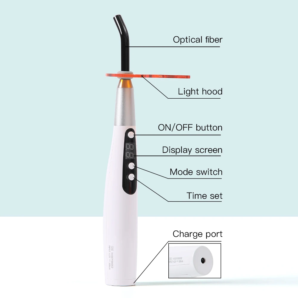 AZDENT Dental LED Curing Light Lamp Wireless 1400mw/cm² 5W Blue LED Light 3 Second Curing Resins Dentist Instruments Lab Tools