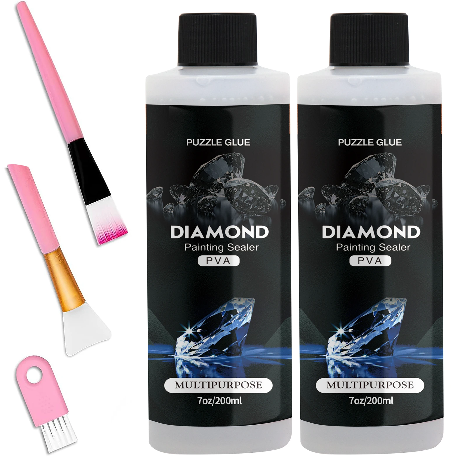 4-In-1 60ML/200ML Diamond Painting Sealer Craft Adhesive Art Glues with 3 Pcs Brush, 5D Diamond Painting Glue Accessories