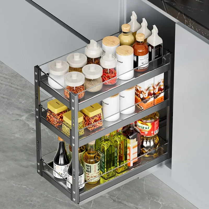 Basket kitchen cabinet drawer type seasoning very narrow pull-out cabinet small size kitchen cabinet side mounted bathroom half