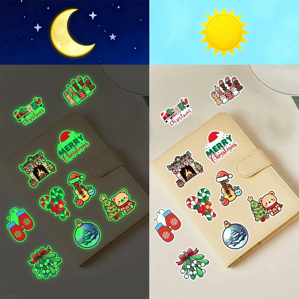 10/30/52pcs 빛나는 메리 크리스마스 시리즈 스티커 귀여운 만화 산타 클로스 눈사람 데칼 노트북 전화 수하물 스티커 장난감