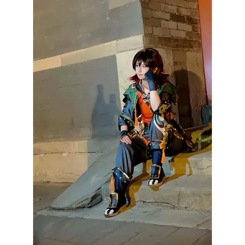 Genshin Impact Liyue Lion Boy Jiaming Cosplay Set: Full Costume, Wig, Shoes & Props for Roleplay | Authentic Game Character Repl