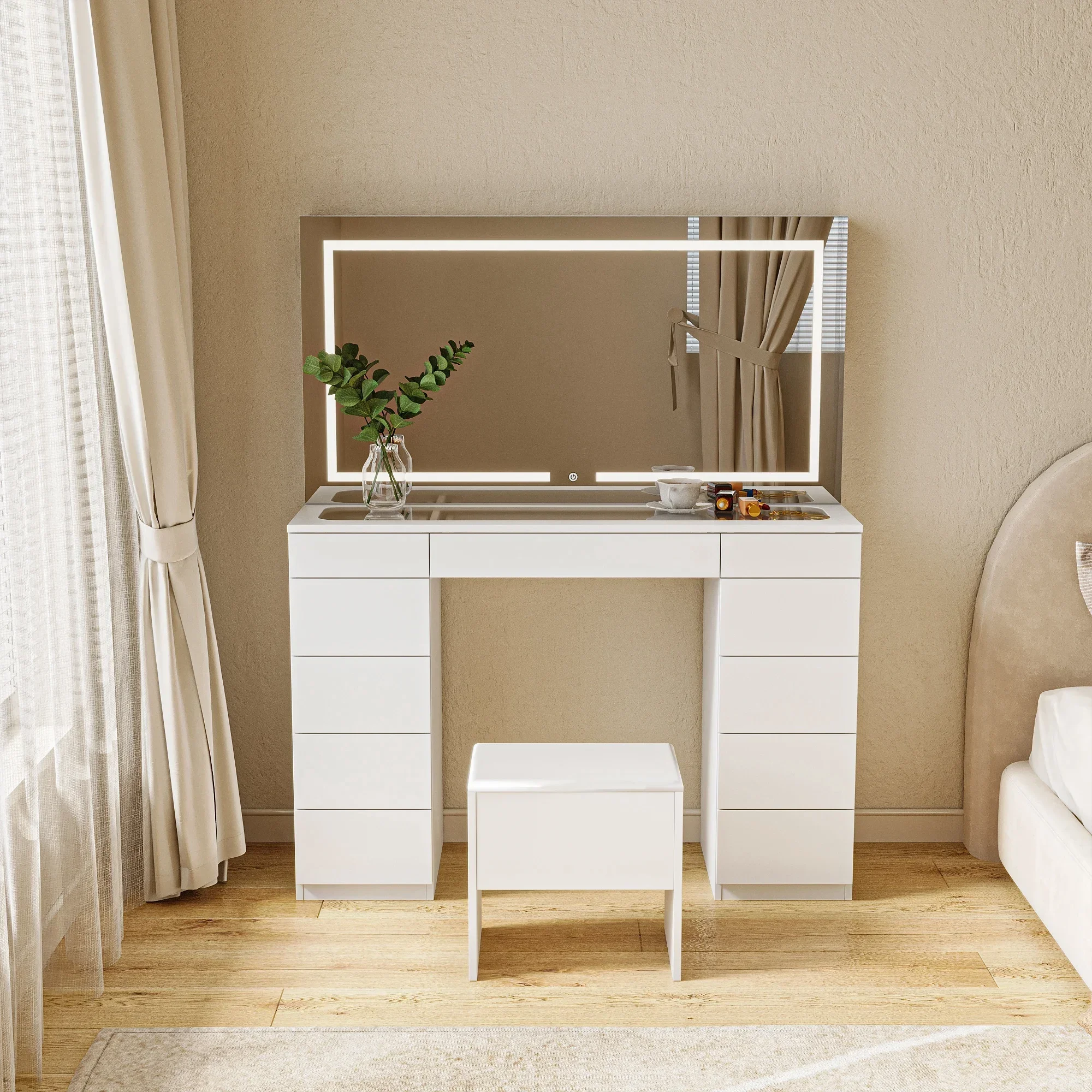 

Dressing Table With Mirror And Drawers Makeup Vanities Coiffeuse Avec Miroir Bedroom Furniture