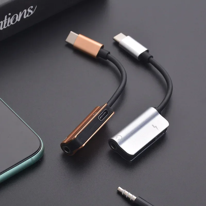 USB C DAC Adapter 2 in 1 Type C to 3.5 Earphone Adapter Audio Type-c to Earphone 3mm Jack AUX usb c 3.5 Cables