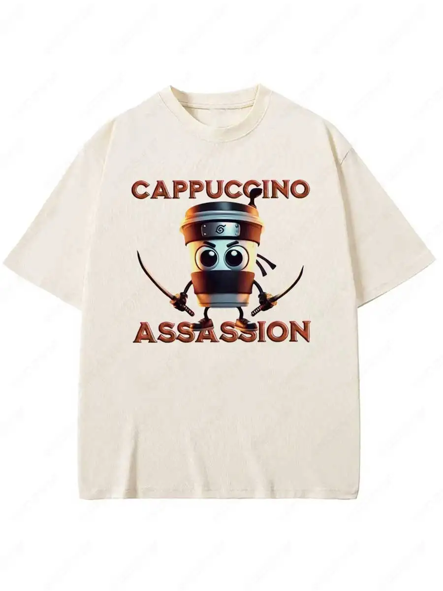 

Cappuccino Assassino T Shirt Retro Italian Brainrot Meme Graphic T-shirts 100_ Cotton Summer Soft Unisex Tee Tops H4