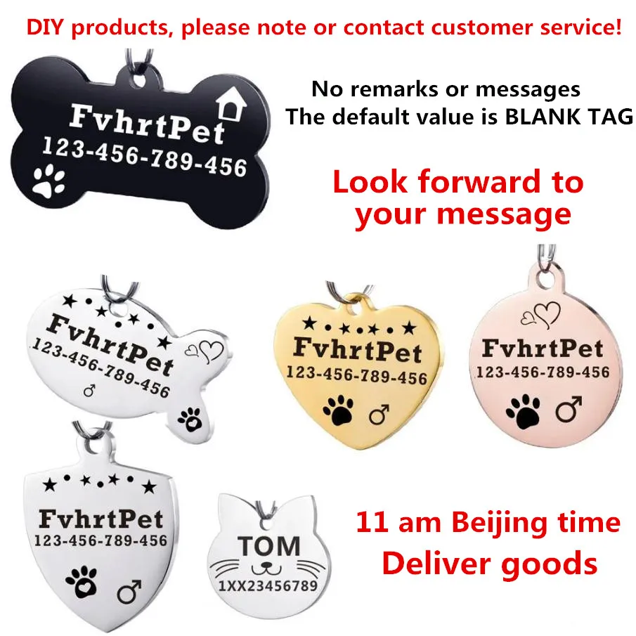 

Pet Dog ID Tags Identification Kitten Puppy ID Tags For Collars Cat Accessories Name Bone Shape Personalized