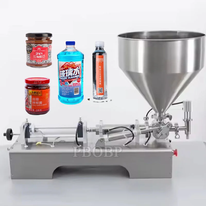 

PBOBP Pneumatic Liquid Paste Filling Machine 5-5000ml, Dual-use Piston Paste Filler for Toothpaste Cream Shampoo With 30L Hopper
