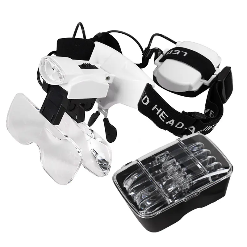 LED Illuminated Headband Magnifying Glass with Light Low Vision Aid Beauty Helping Hands Magnifier Loupe 1.5X 2X 2.5X 3X 3.5X 4X
