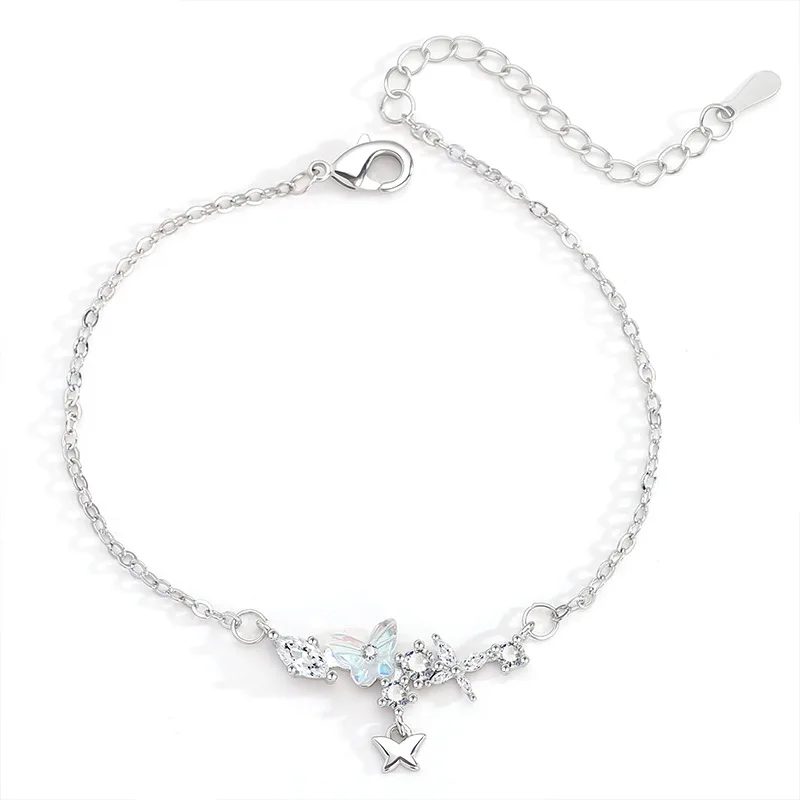 

Браслет из серебра 925 пробы с романтической красочной бабочкой и кисточкой из сверкающего циркона, женский подарок на день рождения