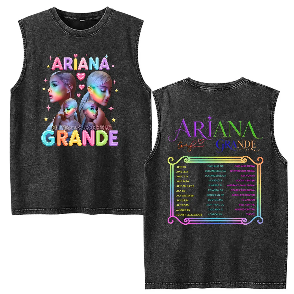 Ariana Grande Eternal Sunshine Tour 2026 Vintage Washed Vest T Shirts Men Women Aesthetic Clothing Fashion Short Sleeve T-shirt