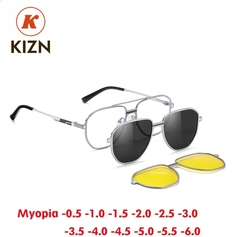 

KIZN Sports 3 в 1 солнцезащитные очки для близорукости из магния и алюминия, поляризационная оправа для мужчин и женщин, очки с магнитным зажимом, оптика-0,50