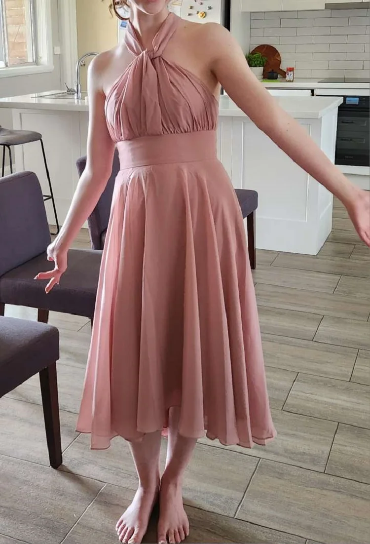 Elegant A-Line One Shoulder V-Neck Asymmetrical Chiffon Cocktail Dress Sexy Chiffon Bridesmaid Dresses Tea-Length Evening Gowns