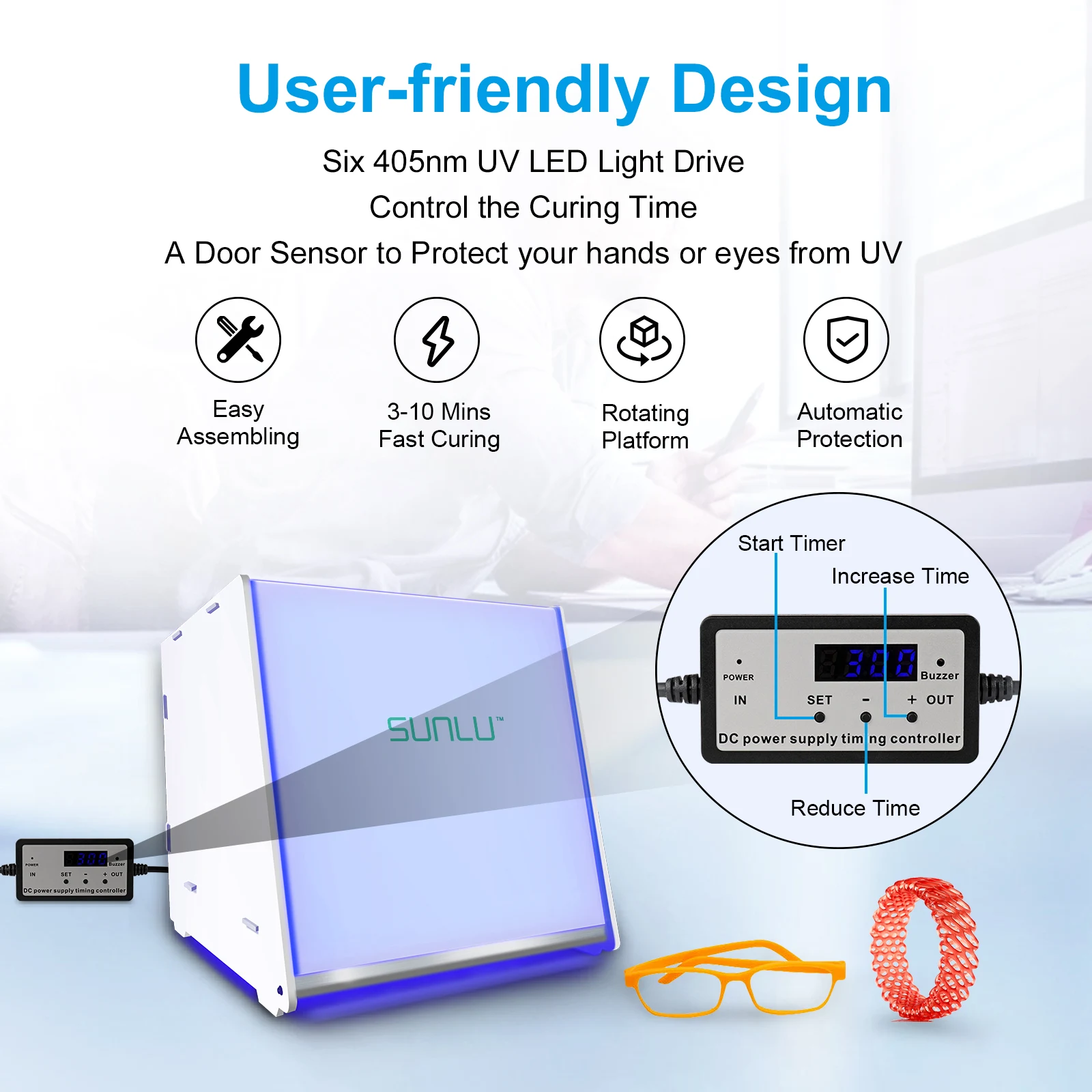 Resina UV cura caixa leve para impressora 3D modelo, LCD, SLA, DLP, 405nm