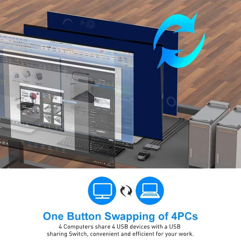 USB Computer Switch Selector For 4 Computers Sharing 4 USB Devices USB 2.0 Peripheral KVM Switcher Adapter