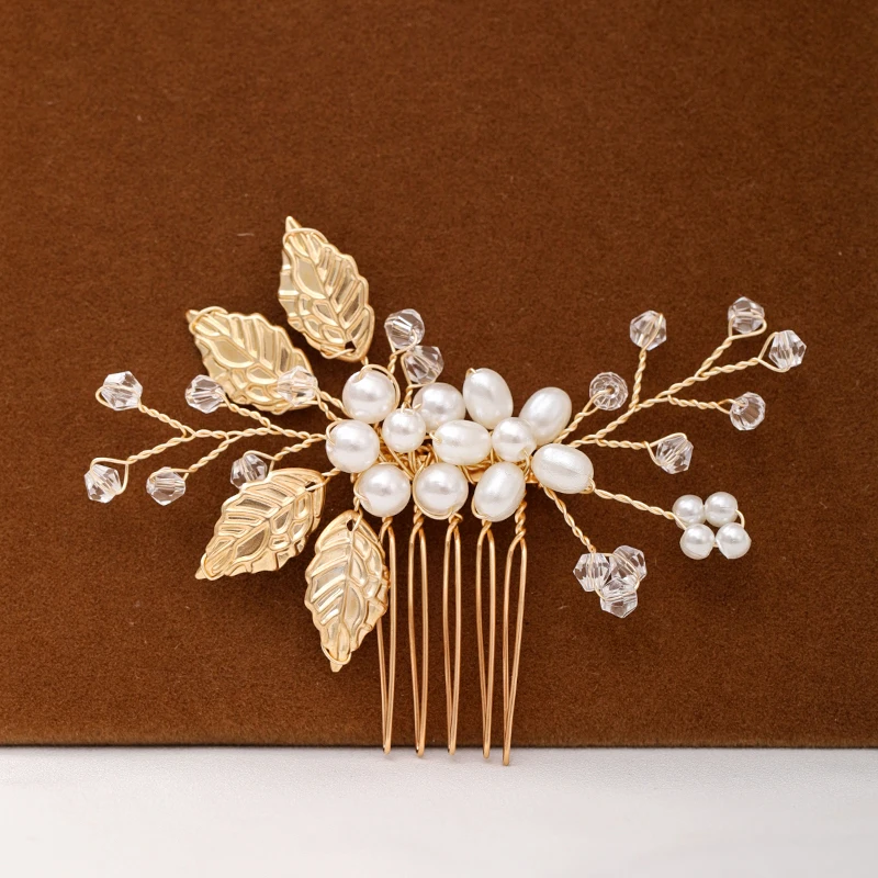 Pearl Leaf Hair Comb 2 Pcs/Set Women Accessories Hair Ornament Bride Hair Accessories For Women Wedding Head Jewelry Decoration image 2