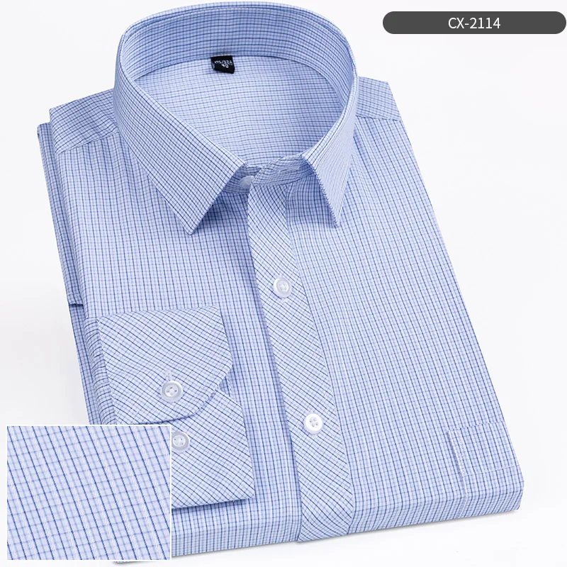 2022 Mens Business Casual Long Sleeved Shirt Classic Striped Checked Male Social Dress Shirts for Man