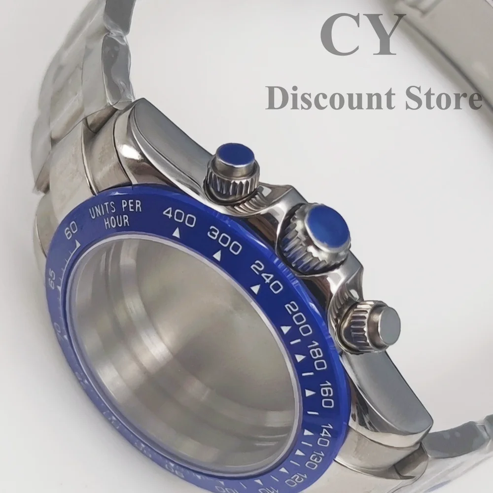 VK63 Watch Case 40mm Stainless steel Silvery Sapphire Quartz Watch Case Brown Blue Green White Bezel Fit VK63 VK64 Movement