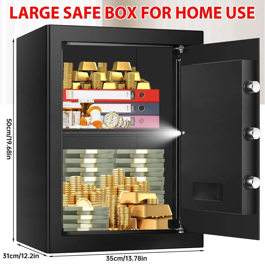 Cubic Large Fireproof Safes for Home Use, Digital Home Security Safe Box Fireproof Waterproof with Electronic Keypad and Spare K