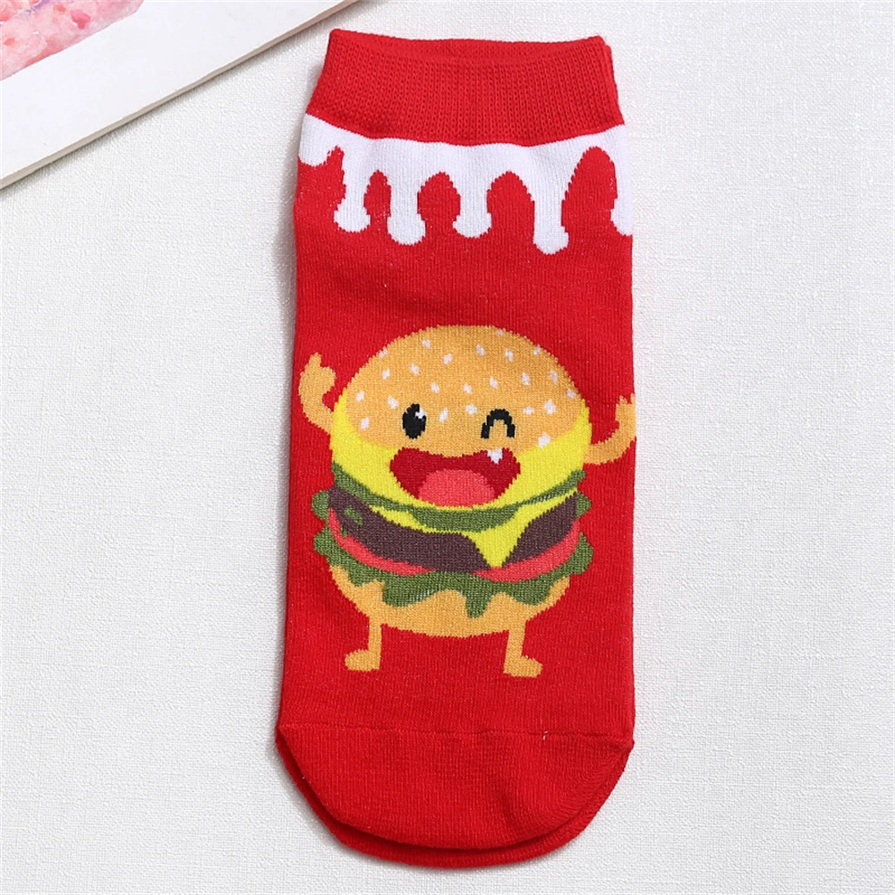 New Funny Happy Cartoon Foods Pizza Fries Hamburger Cola Hot Dog Short Socks Novel Gift Dropship
