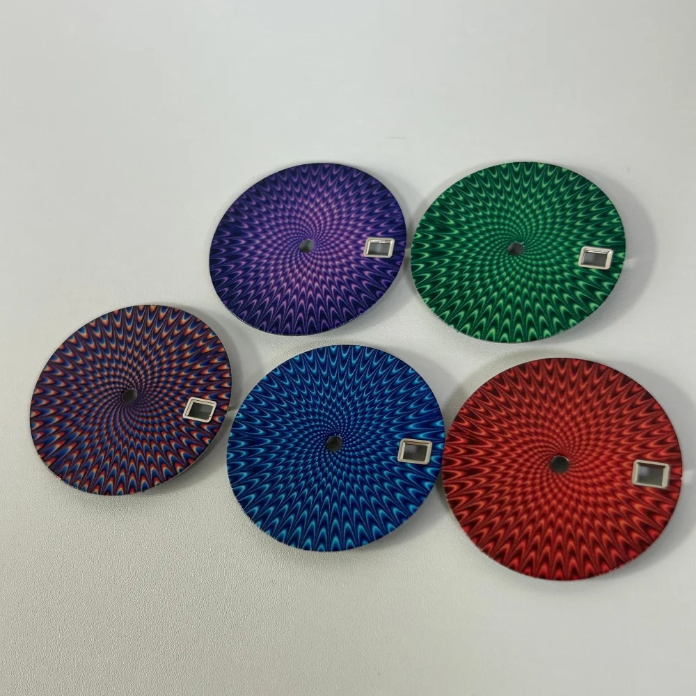 28.5MM Guilloche Pattern Watch Dial for NH35 NH36 Automatic Movement Colorful Spiral Texture Watch Face DIY Mod Parts