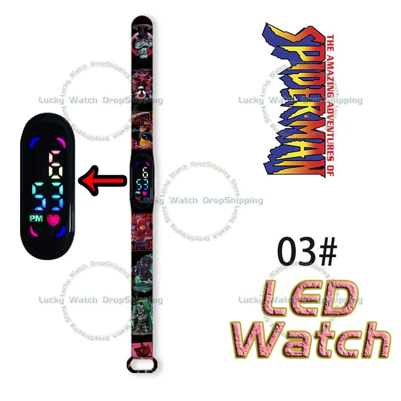 Disney Spiderman Children\'s Watch Cartoon Anime Character Printing LED Waterproof Sports Electronic Bracelet Watch Birthday Gift