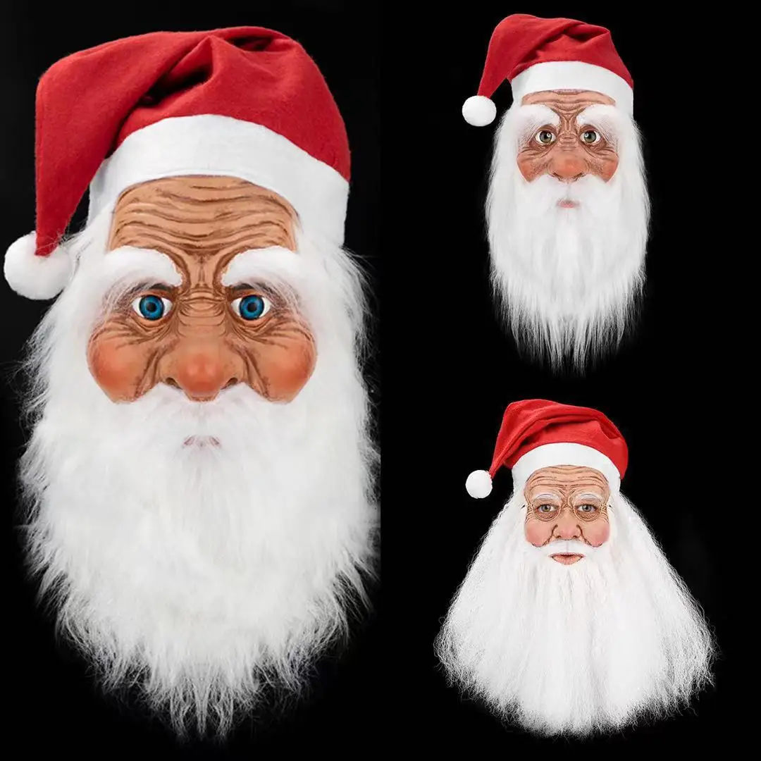 

Merry Christmas Santa Claus Latex Mask Outdoor Ornamen Cute Santa Claus Costume Masquerade Wig Beard Dress up Xmas Party