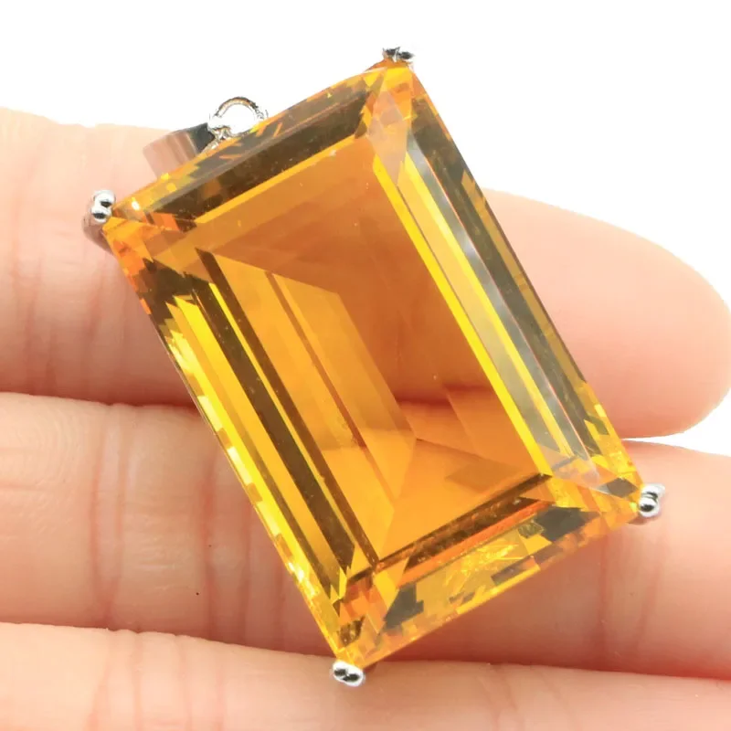 

14g 925 SOLID STERLING SILVER PENDANT Big Rectangle Blood Ruby Citrine Smoky Topaz Swiss Blue Topaz Pink Kunzite Daily Wear