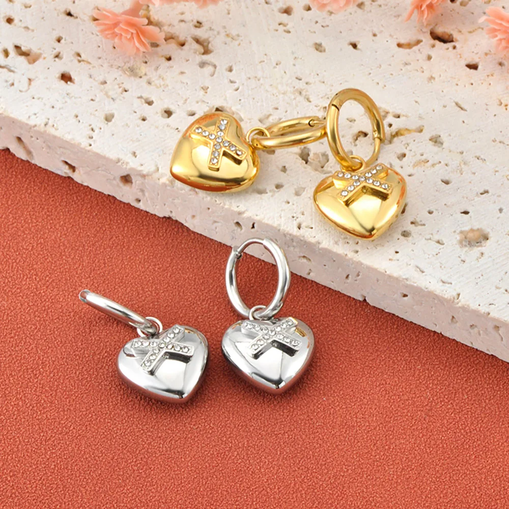Lokaer Edelstahl Intarsien Zirkon Herz Creolen für Frauen Mode Hohe Qualität Wasserdicht Schmuck Party Geschenke E25197