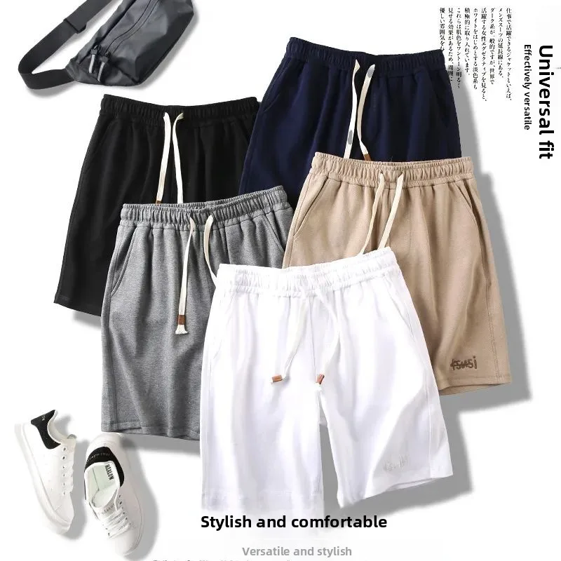 

Cotton 3D Embroidered Letter Casual orts Men's mid Waist Elastic Waist Loose Fit Youthful Sle Summer Five-Point Pants