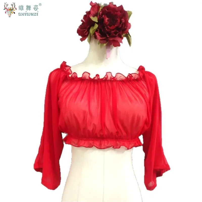 Flamencodans Tops Aanpassen Sexy Chiffon Bubble Korte Mouwen Top Latin Dance BellyDance Moderne Dansen Oefenkleding