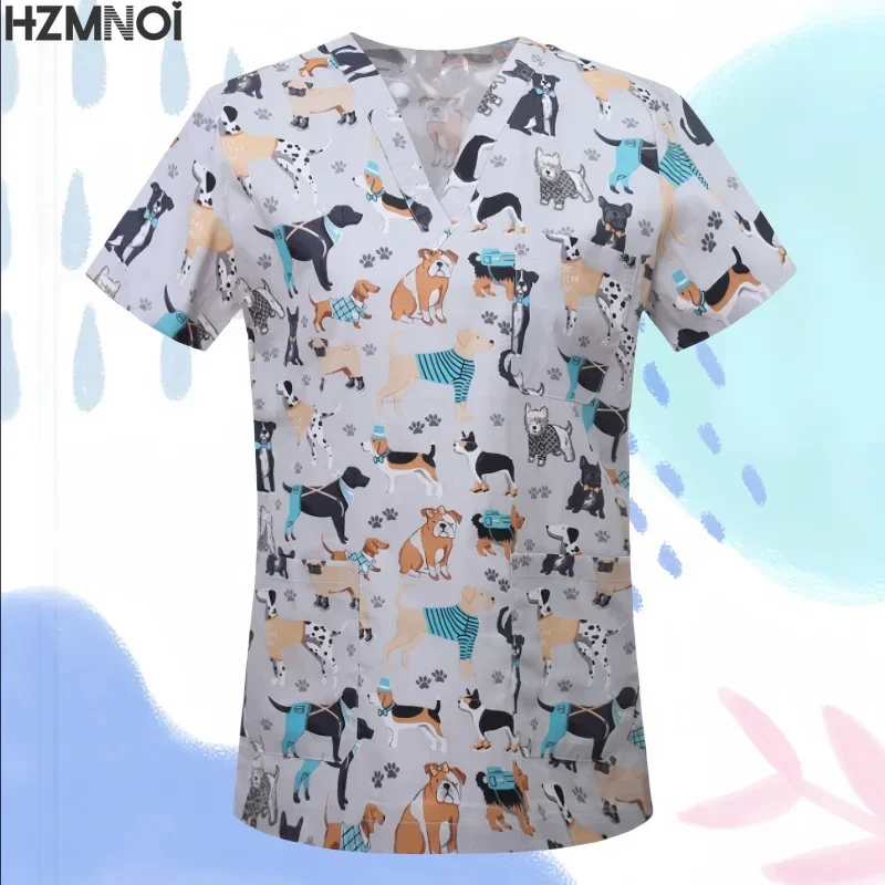 Nursing Scrubs Tops Women Working Uniform Blouse Short Sleeve V-neck Uniform Blusas Nursing Clothes Nurses Tunic Uniform