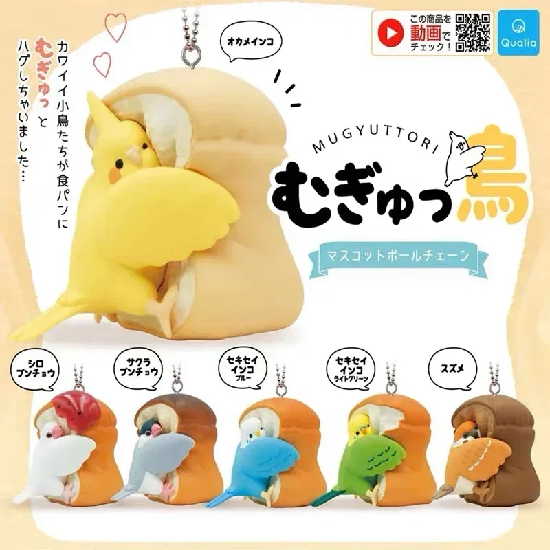 Oryginalna QUALIA Kawaii Japan Gashapon kapsułka zabawka chleb ptak nimfa papuga Munia brelok do torby wisiorek Anime figurka prezent