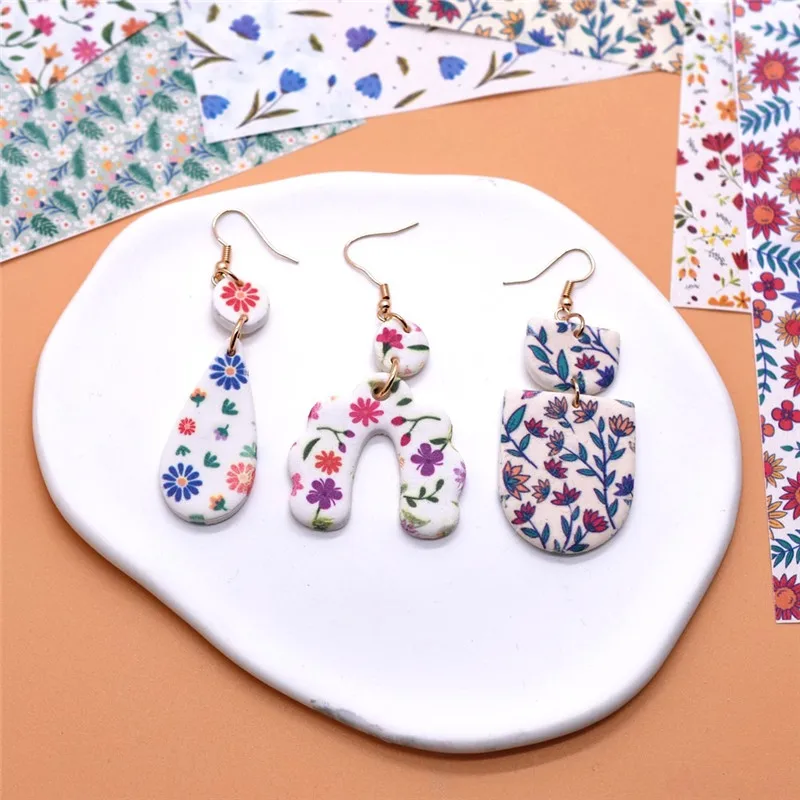 Snasan DIY ดอกไม้แสนอร่อยสีน้ำกระดาษลอกลายดินเผาโพลิเมอร์เนื้อนุ่มจี้ eearrings อุปกรณ์ทำเครื่องประดับ