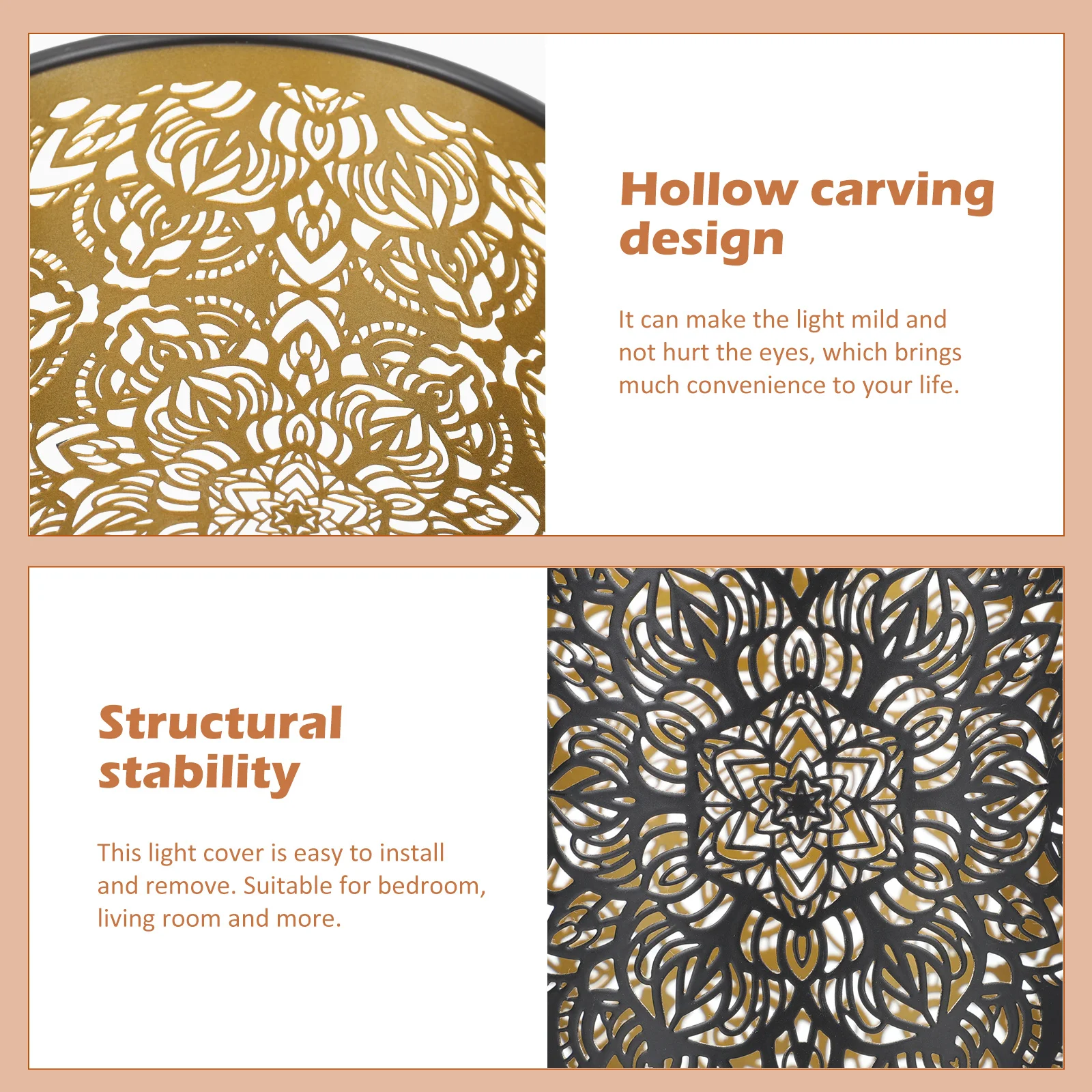 

Iron Lampshade Hollow Carved Design Stable Structure Easy Install Tabletop Bedside Lamp Cover Eye Protection Lamp Shade Decor