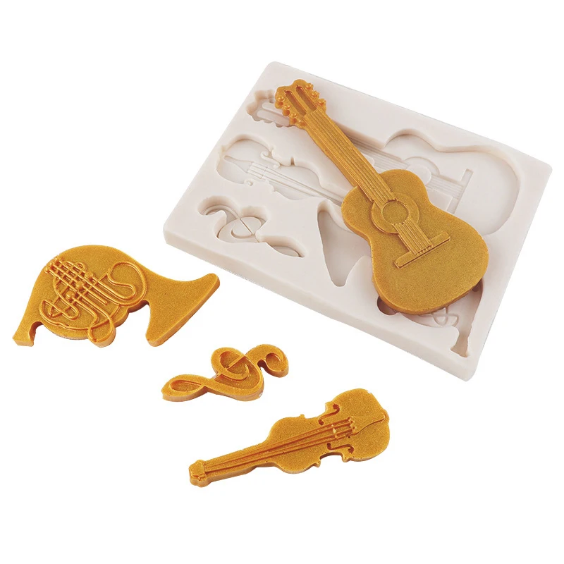 Violino French Horn Guitar Silicone Sugarcraft Mold Resin Tools Cupcake Baking Mould Fondant Cake Decorating Tools