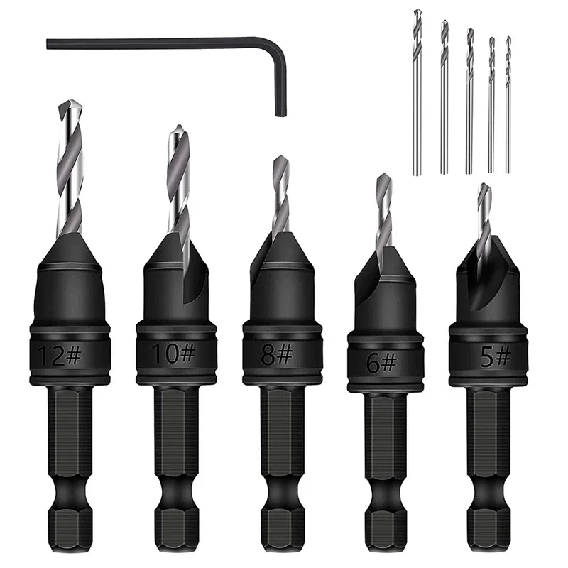 

Countersink Drill Bit Set for Woodworking Screws Pilot Hole Opener Cone Tool with 5 Replaceable Drill Bits Hardware Kit