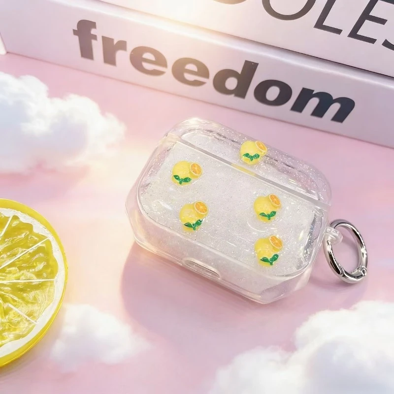 Sweet and lovely fruit print glowing transparent headphone case with keychain