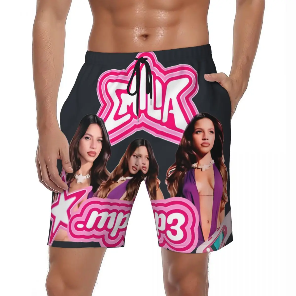

Розовые шорты Emilia Mernes Mp3 Board, летние пляжные шорты для бега с музыкальным альбомом, мужские быстросохнущие плавки Y2K в стиле ретро, большие размеры