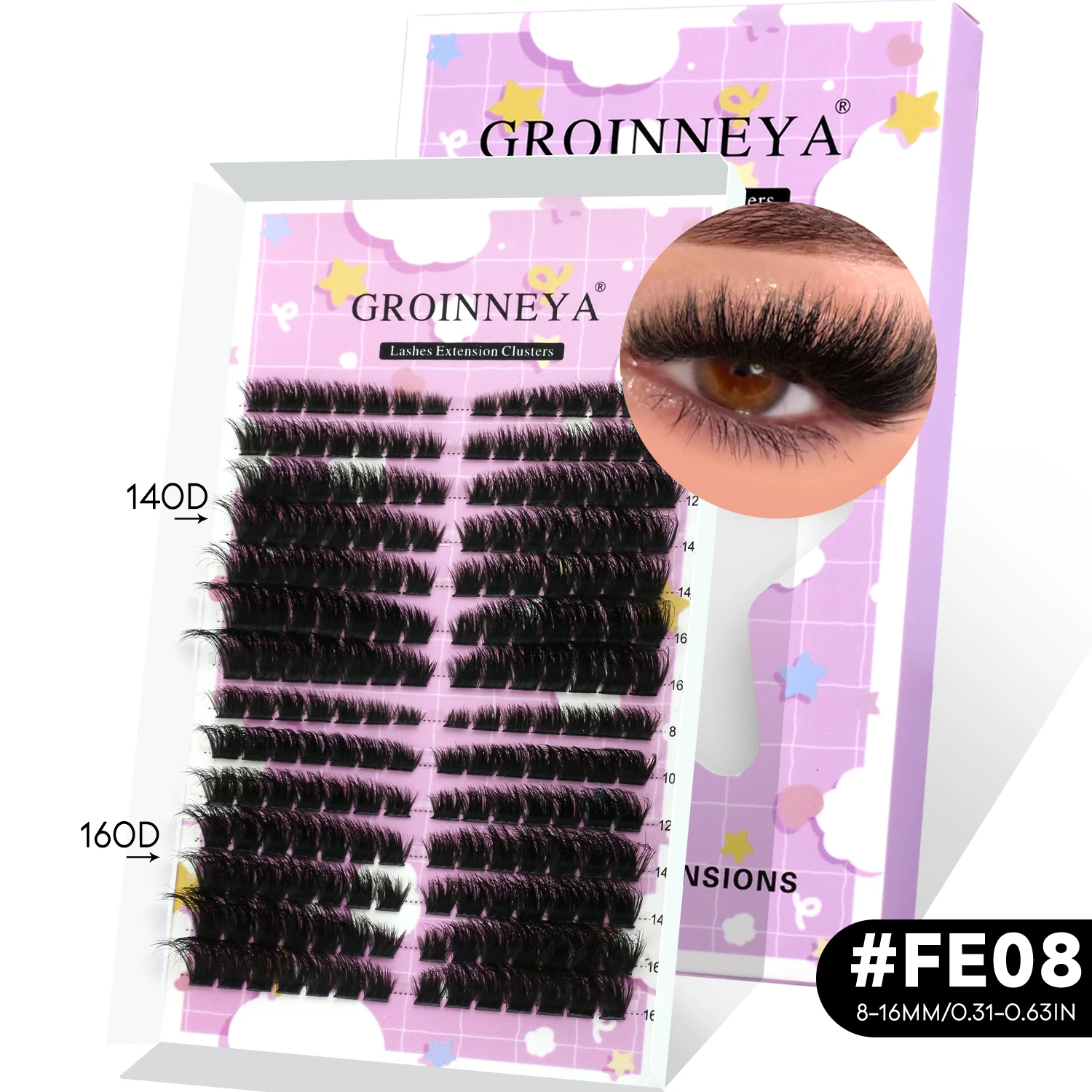 GROINNEYA Wimpern-Cluster-Set mit natürlichen Katzenwimpern, Wimpernbindung und Versiegelung, Cluster-Set, geflügeltes Ende, Auge, längliches DIY zu Hause – Detail 14