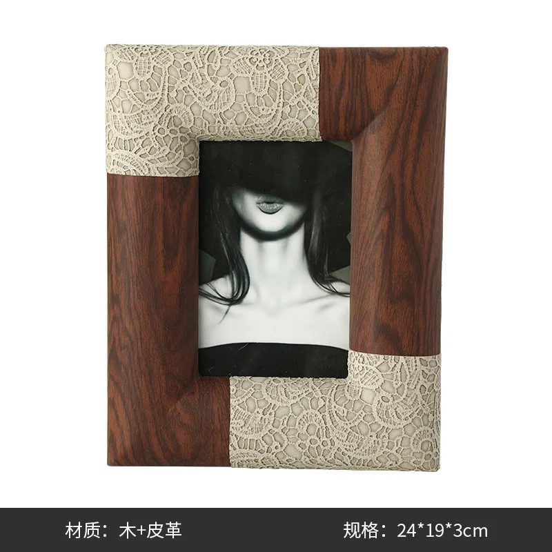 Italian light luxury creative color matching leather pattern photo frame, exhibition hall villa  bedside table desktop
