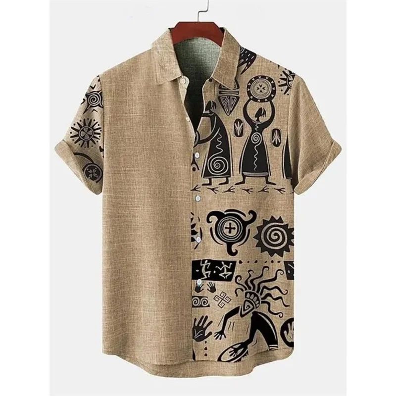 Fashionable and minimalist 3D cotton and linen short sleeved shirt, comfortable hot selling in summer and autumn, African tribal