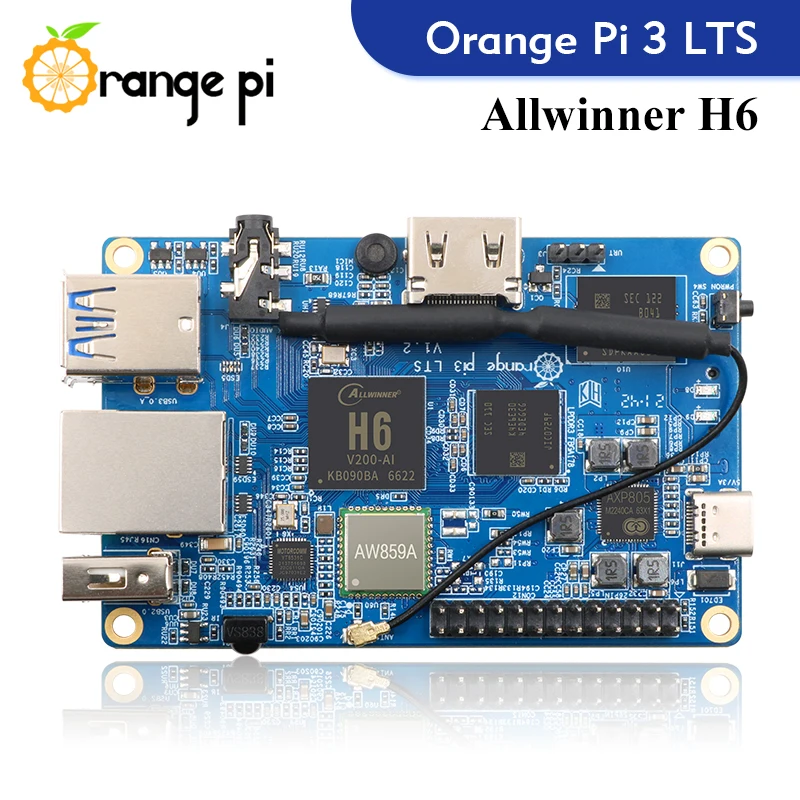 Orange Pi 3 LTS Single Board Computer 2GB RAM AllWinner H6 8GB EMMC Development Board Computer Run Android9.0 Ubuntu Debian OS