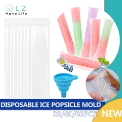 Disposable Ice Popsicle Bag Ice Pop Mold Bags Ice Cream Sticks Freezer Tubes with Silicone Funnel Transparent Ziplock Bag DIY