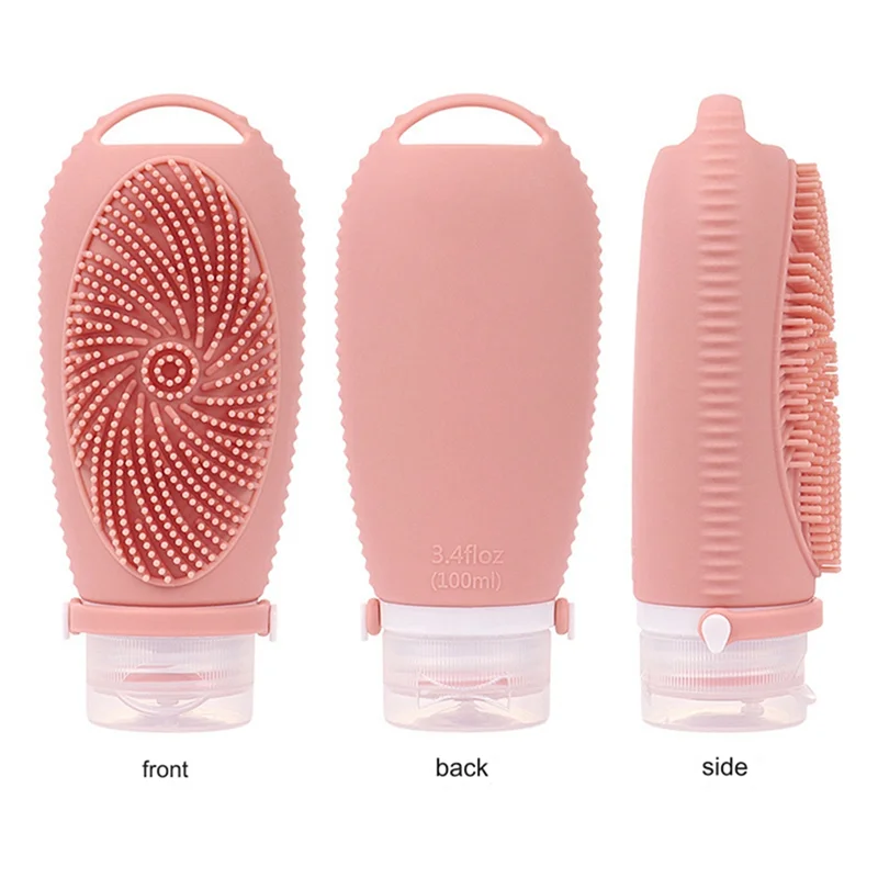 Bouteille rechargeable de voyage en Silicone AA20, brosse de nettoyage du visage, bouteilles de shampoing portables, Lotion, conteneur de cosmétiques, voyage