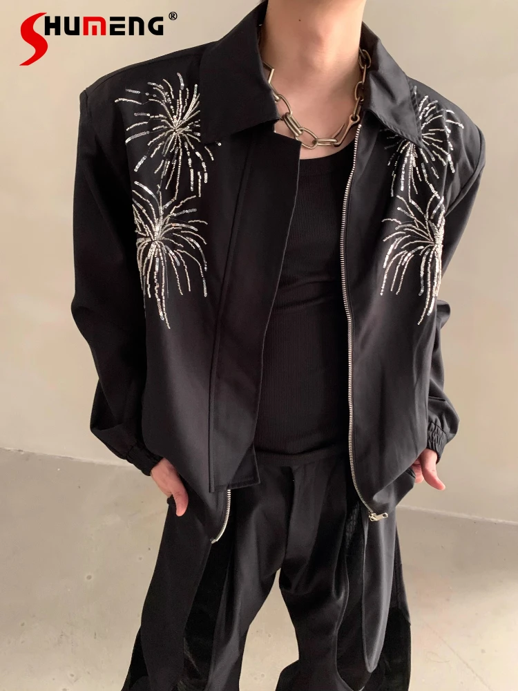 

Men's 2025 Autumn Winter New High-End Light Luxury Rhinestone Design Jackets Shoulder Pads Stylish Jackets Trendy Men's Coats