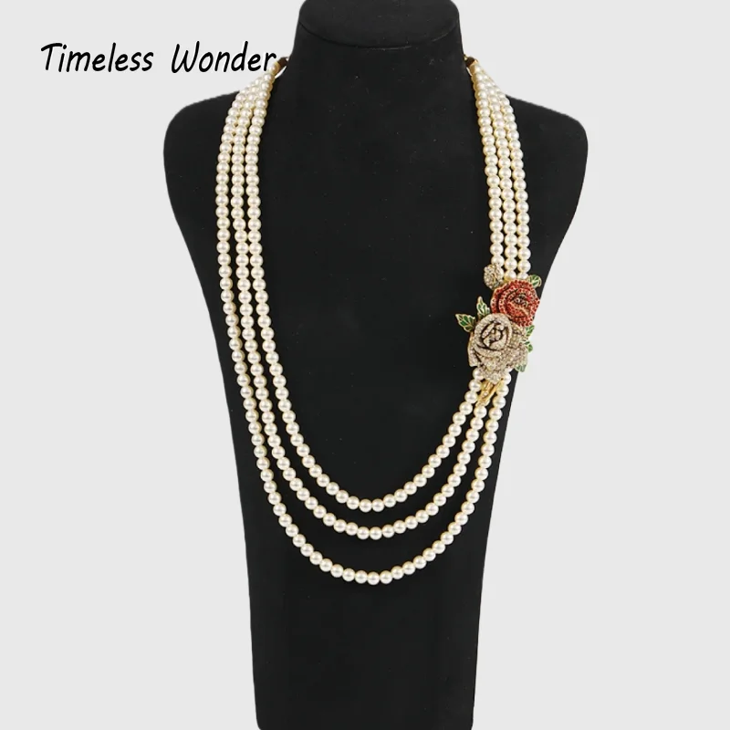 

Timeless Wonder Fancy Zircon Floral Glass Pearl Pave Necklace Women Designer Fine Jewelry Rare Top Trendy Gift Sweet Set 2614